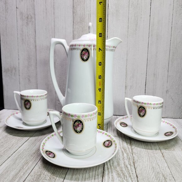 Vintage Bavaria Chocolate Tea Set Porcelain Victorian Gold Trim Pink Roses - Picture 9 of 10